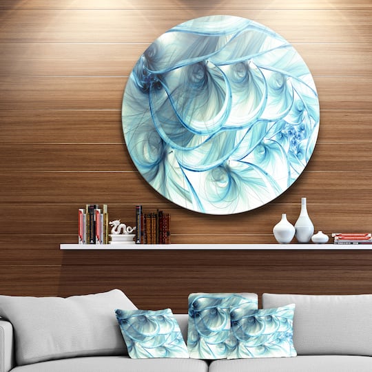 Designart - Light Blue Fractal Flower Soft Pattern' Floral Metal Circle Wall Art